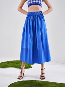 SHEIN Solid Pleated Detail Skirt - Blue - View 2