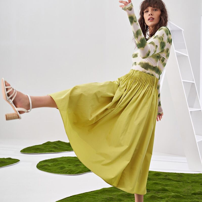 

Plisse Waist Skirt, Mustard yellow