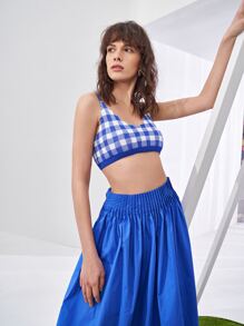 SHEIN Gingham Cami Knit Top - Blue and White - View 1