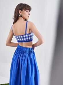 SHEIN Gingham Cami Knit Top - Blue and White - View 2
