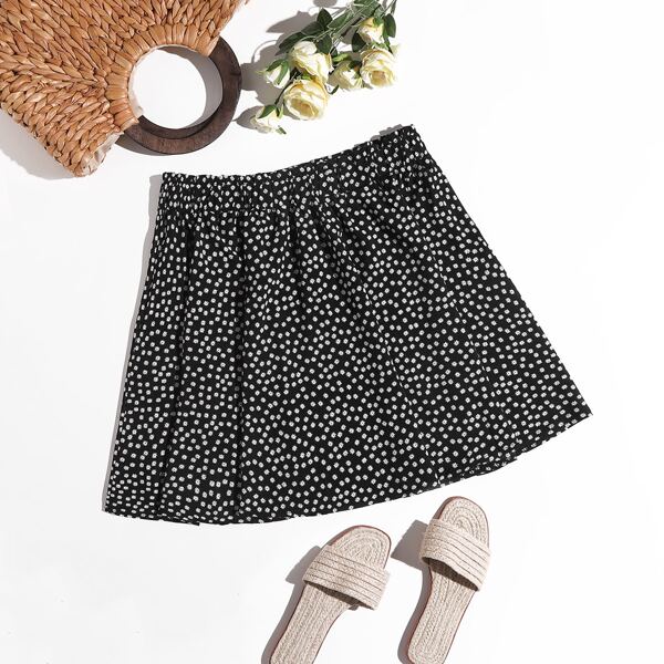 

Plus Ditsy Floral A-line Skirt, Black