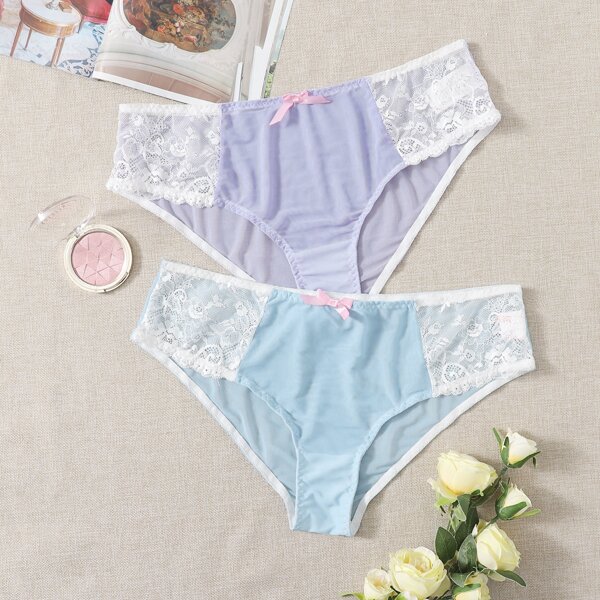 

2pack Plus Floral Lace Mesh Panty Set, Multicolor