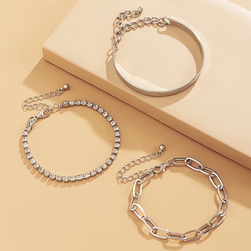 

3pcs Rhinestone Decor Bracelet, Silver