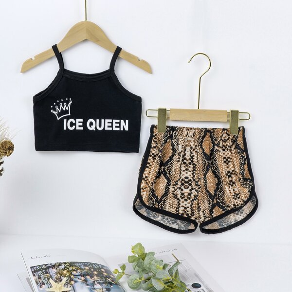 

Toddler Girls Letter Graphic Cami Top & Snakeskin Shorts, Multicolor