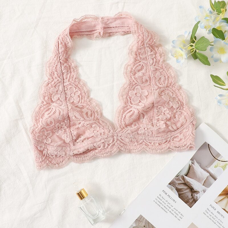

Solid Lace Halter Bralette, Baby pink