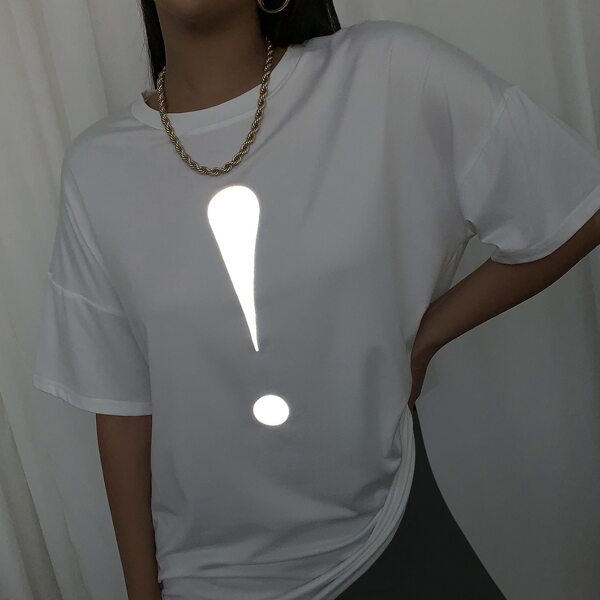 

Reflective Pattern Drop Shoulder Tee, White