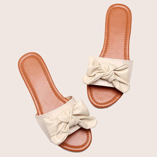 

Bow Decor Slide Sandals, Beige