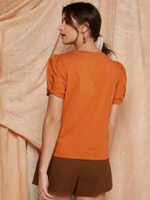 SHEIN Clasi Puff Sleeve Top - Burnt Orange - View 2