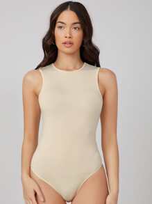 SHEIN BASICS 基本款素色連身背心 - 米色 - 查看 3