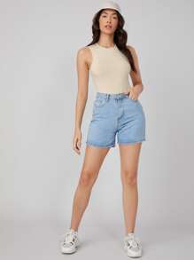 SHEIN BASICS 基本款素色連身背心 - 米色 - 查看 4