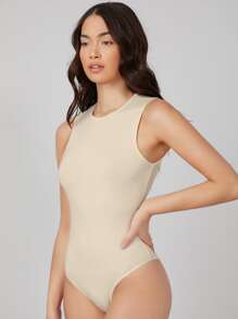 SHEIN BASICS 基本款素色連身背心 - 米色 - 查看 5