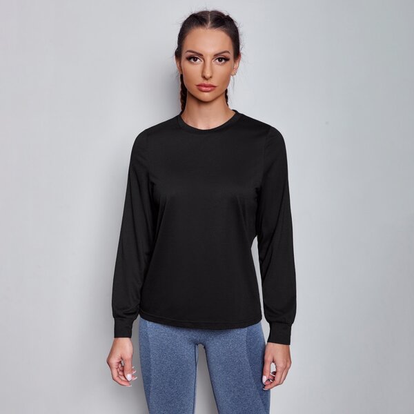 

Solid Mesh Insert Sports Tee, Black