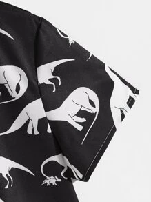 Manfinity Men Dinosaur Print Button Up Shirt - Black and White - View 3