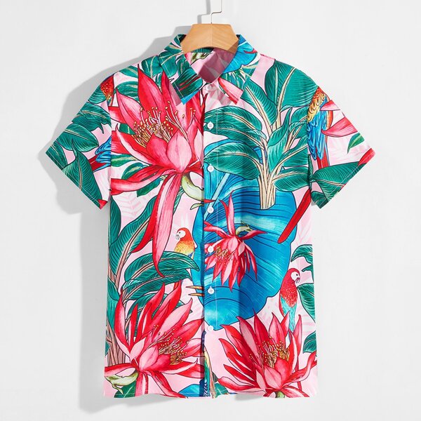 

Men Floral And Tropical Print Shirt, Multicolor