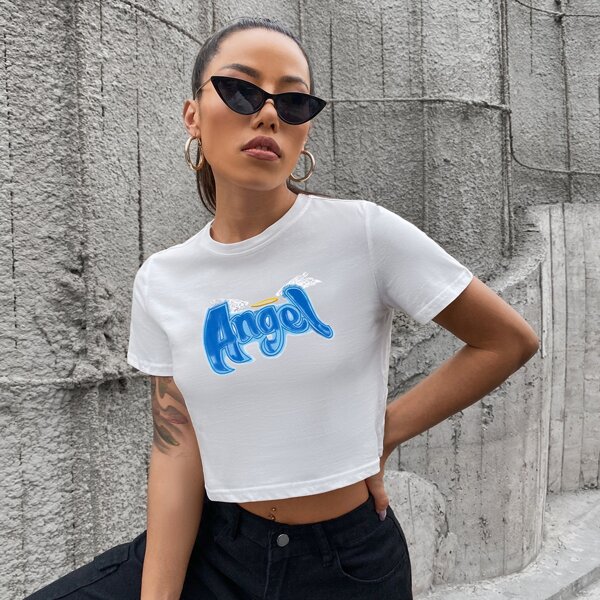 

Letter Graphic Crop Tee, White
