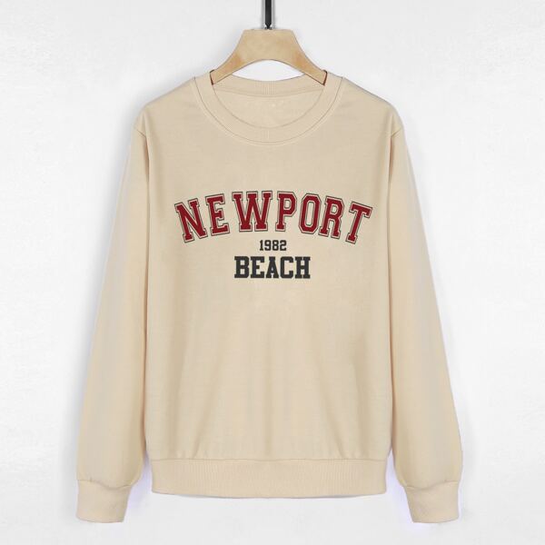 

Letter Graphic Round Neck Sweatshirt, Apricot