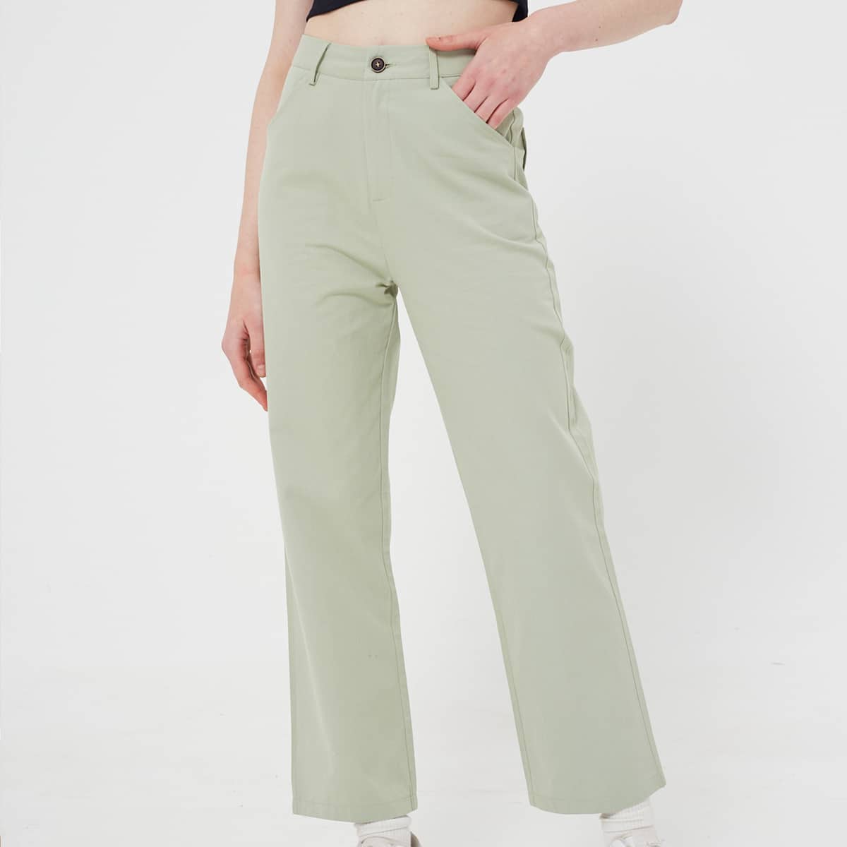 

Straight Leg Solid Pants, Mint green