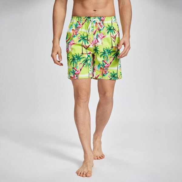 

Men Tropical And Flamingo Print Shorts, Multicolor