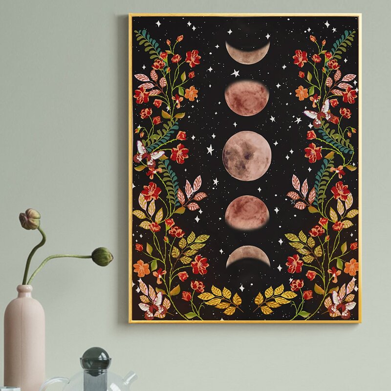 

Moon & Flower Print Unframed Painting, Multicolor