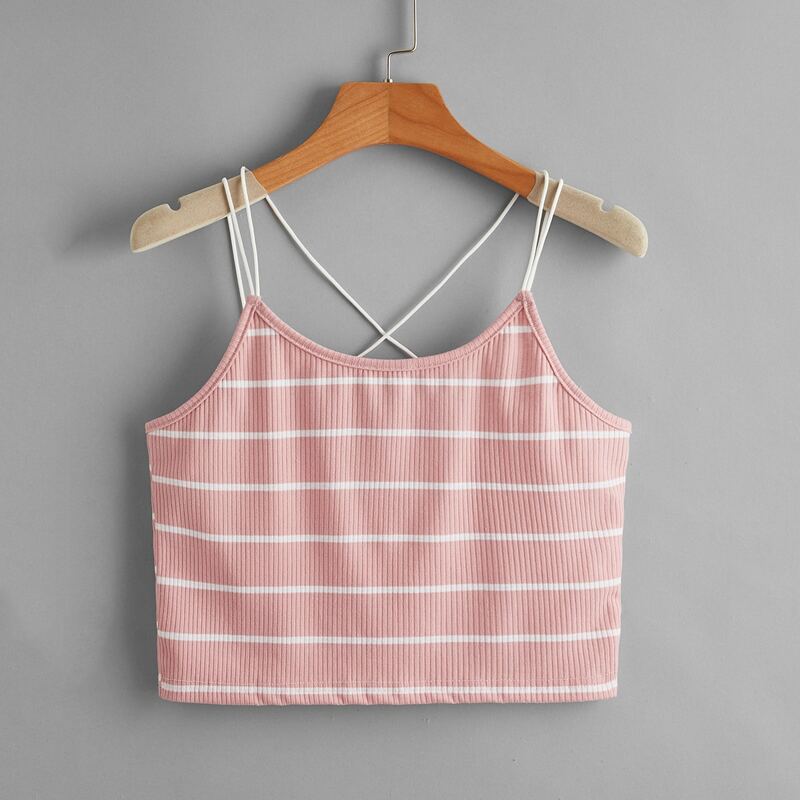 

Striped Criss-Cross Crop Cami, Multicolor