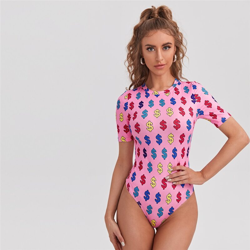 

Allover Print Form Fitted Bodysuit, Multicolor