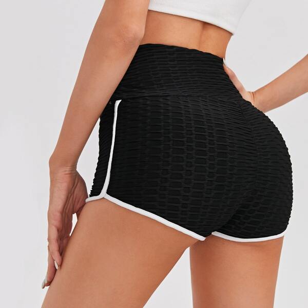 

Wide Waistband Textured Dolphin Biker Shorts, Black
