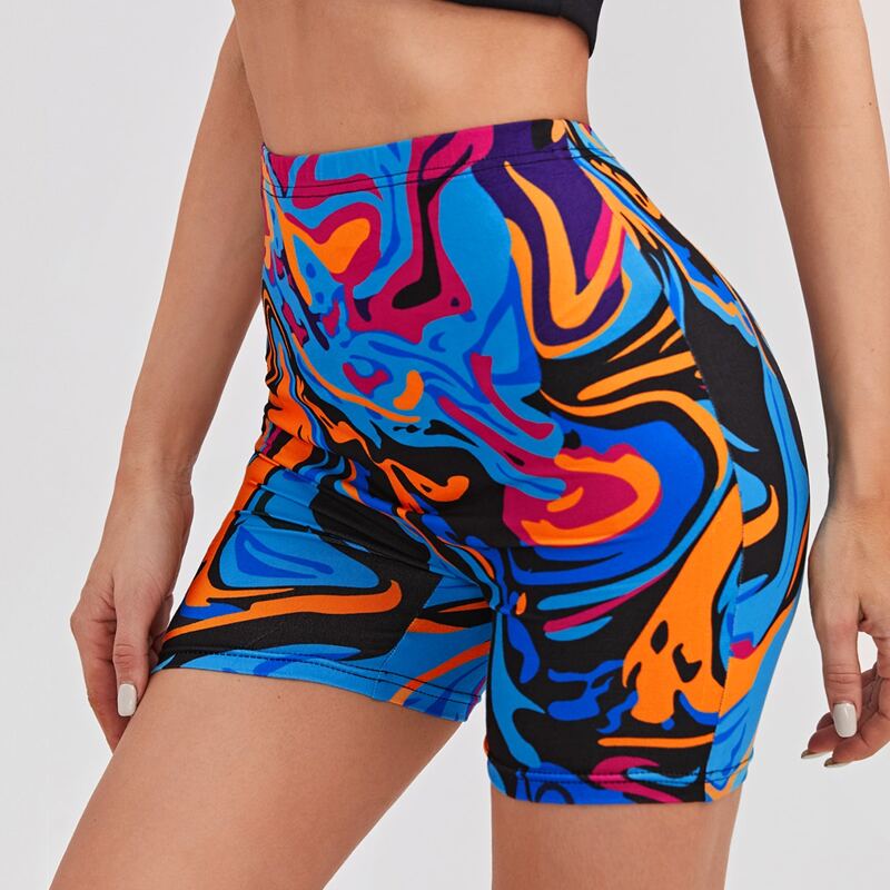 

Graphic Print Biker Shorts, Multicolor