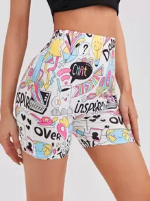 SHEIN EZwear Quần short biker họa tiết hoạt hình - Nhiều màu - Xem 4