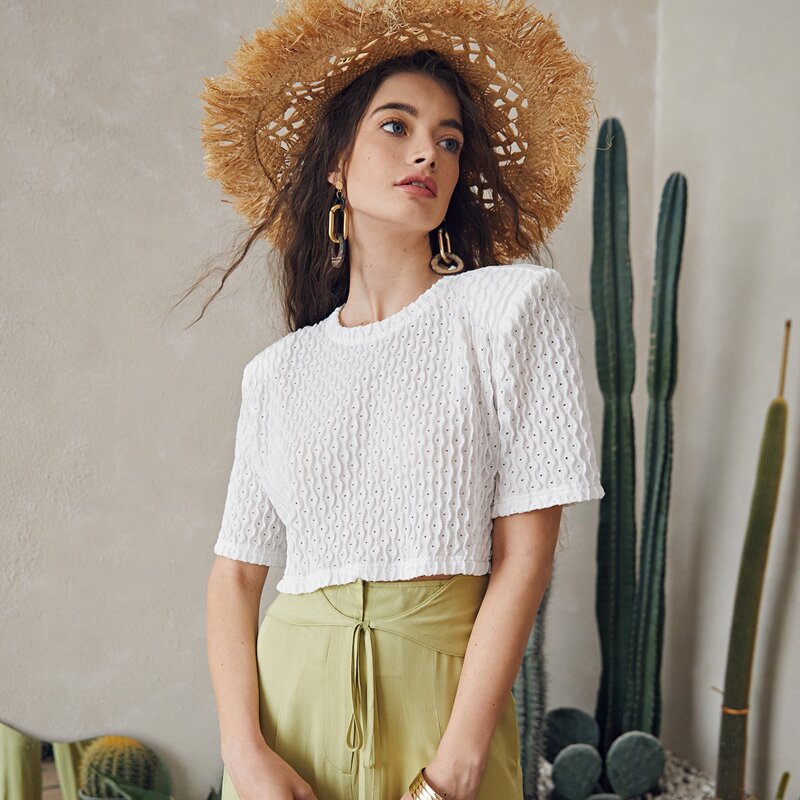 

Textured Crop Top, White
