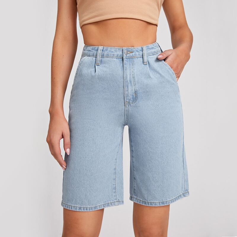 

Slant Pocket Denim Shorts, Light wash