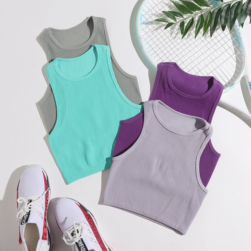 

4pcs Rib-knit Sports Tank Top, Multicolor