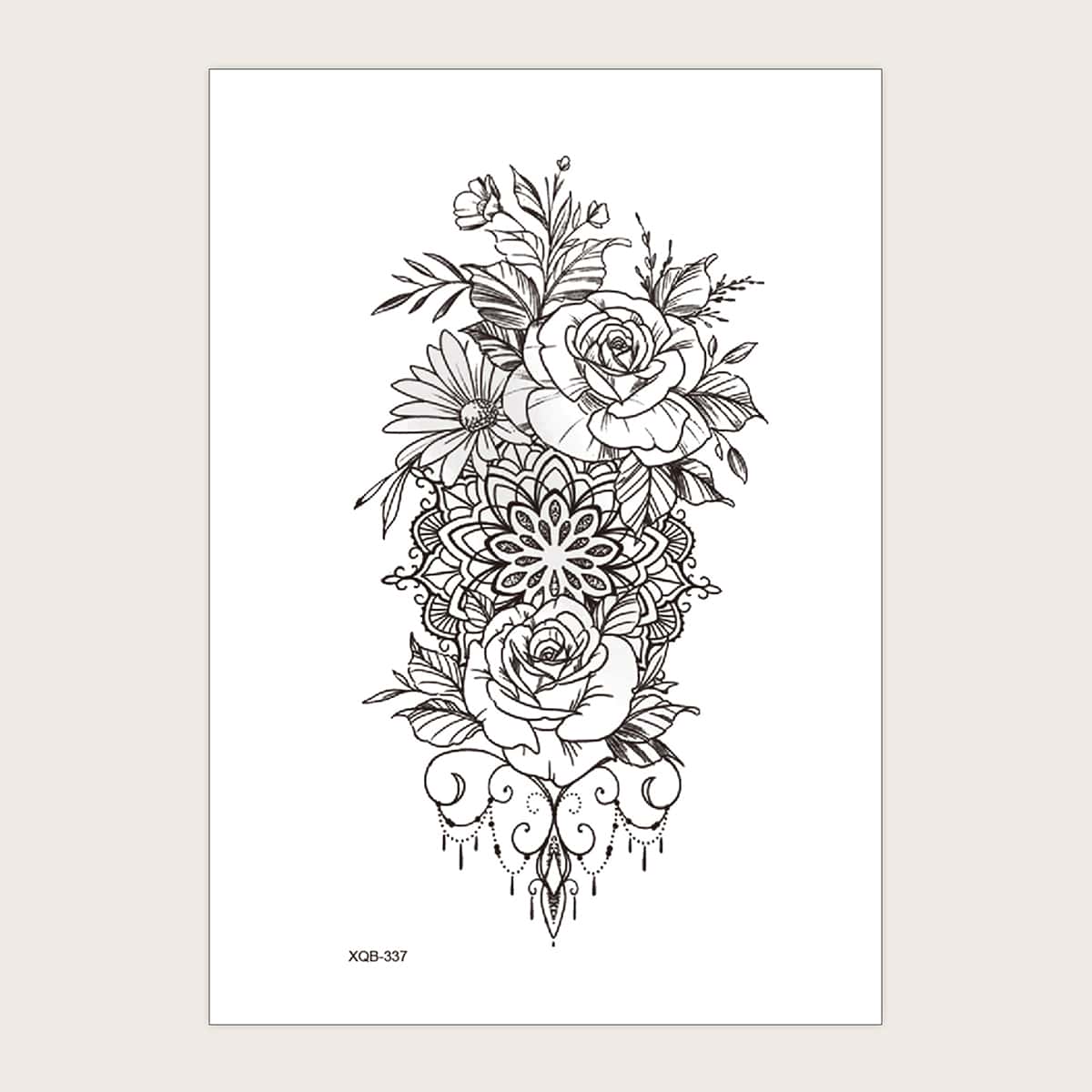 

1sheet Flower Pattern Tattoo Sticker, Black