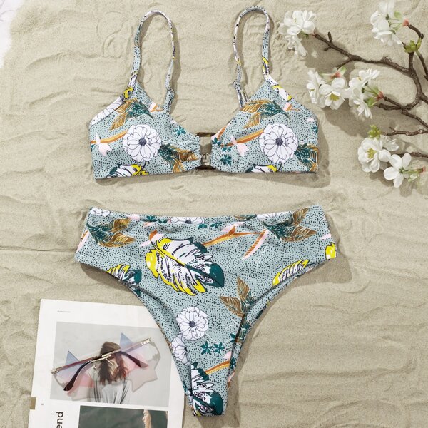 

Floral High Waisted Bikini Swimsuit, Multicolor