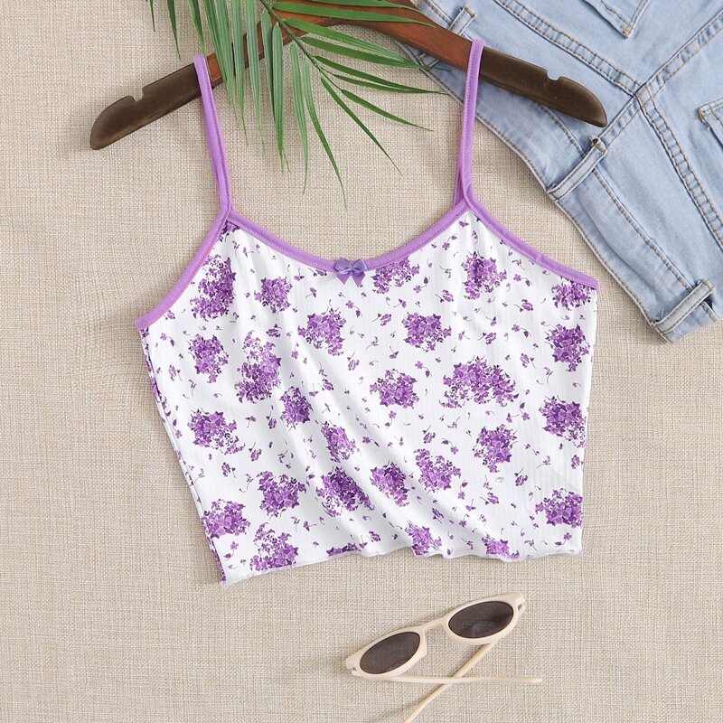 

Ditsy Flower Bow Ringer Crop Cami, Multicolor