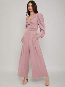 SHEIN Asymmetrical Wide Leg Jumpsuit - Baby Pink - View 1