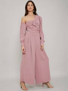 SHEIN Asymmetrical Wide Leg Jumpsuit - Baby Pink - View 5
