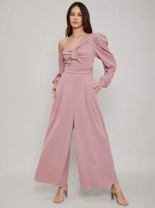 SHEIN Asymmetrical Wide Leg Jumpsuit - Baby Pink - View 8