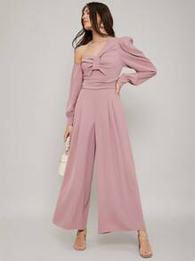 SHEIN Asymmetrical Wide Leg Jumpsuit - Baby Pink - View 9