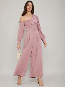 SHEIN Asymmetrical Wide Leg Jumpsuit - Baby Pink - View 10
