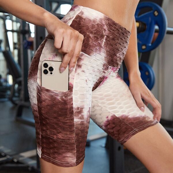 

Tie Dye Textured Biker Shorts With Phone Pocket, Multicolor