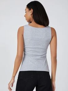SHEIN BASICS Top tank algodón de cuello cuadrado unicolor - Gris - Ver 2