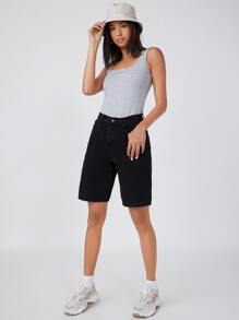 SHEIN BASICS Top tank algodón de cuello cuadrado unicolor - Gris - Ver 4
