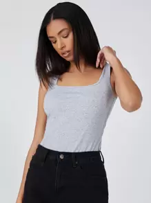 SHEIN BASICS Top tank algodón de cuello cuadrado unicolor - Gris - Ver 5