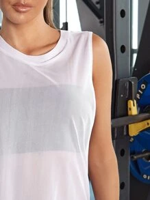 落袖口網紗運動背心上衣 - 白色 - 查看 3