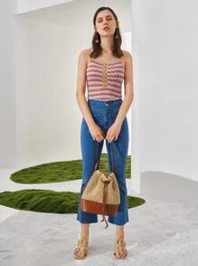 SHEIN Unity Knit ngọn In chữ V Giải trí - Nhiều màu - Xem 3