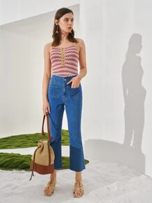 SHEIN Unity Knit ngọn In chữ V Giải trí - Nhiều màu - Xem 4