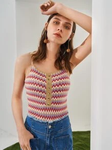 SHEIN Unity Knit ngọn In chữ V Giải trí - Nhiều màu - Xem 6