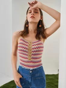 SHEIN Unity Knit ngọn In chữ V Giải trí - Nhiều màu - Xem 1