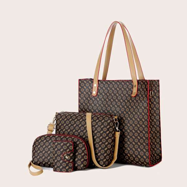 

4pcs Graphic Tote Bag Set, Khaki