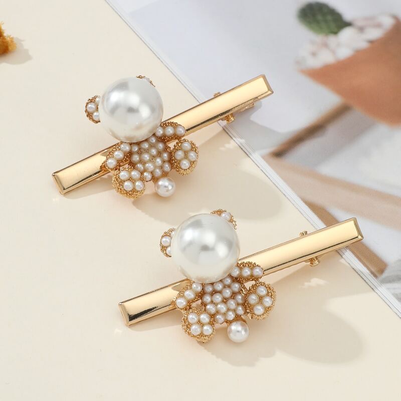 

2pcs Faux Pearl Bear Hair Clip, Gold